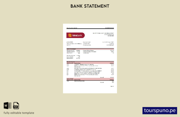 listo para imprimir plantilla de Excel de extracto bancario de Papua Nueva Guine
